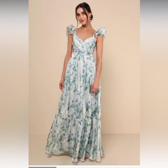 Lulus Dresses & Skirts - Lulus Soiree Perfection Light Blue Floral Ruffled Tiered Maxi Dress